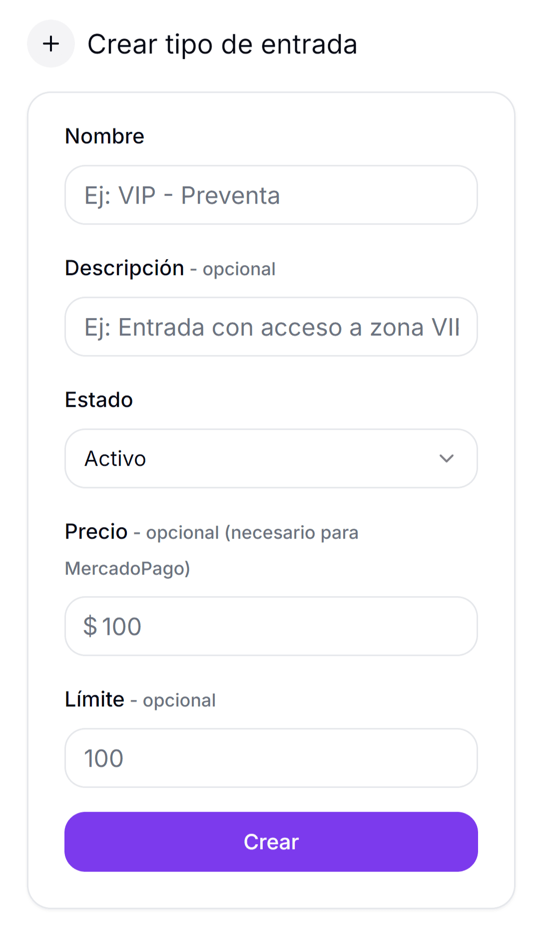 Tipos de Entrada